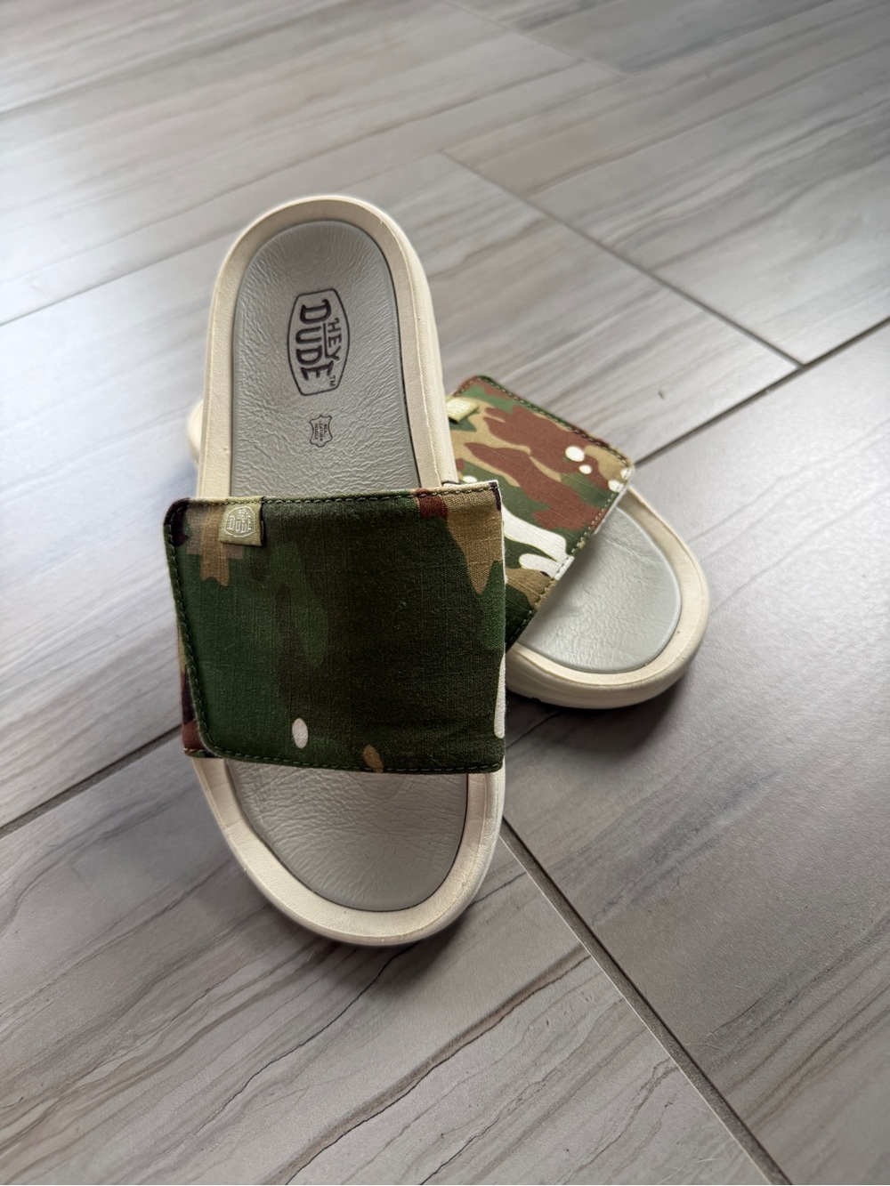 Hey Dude Kids Camouflage Slide Sandals - Green, Brown